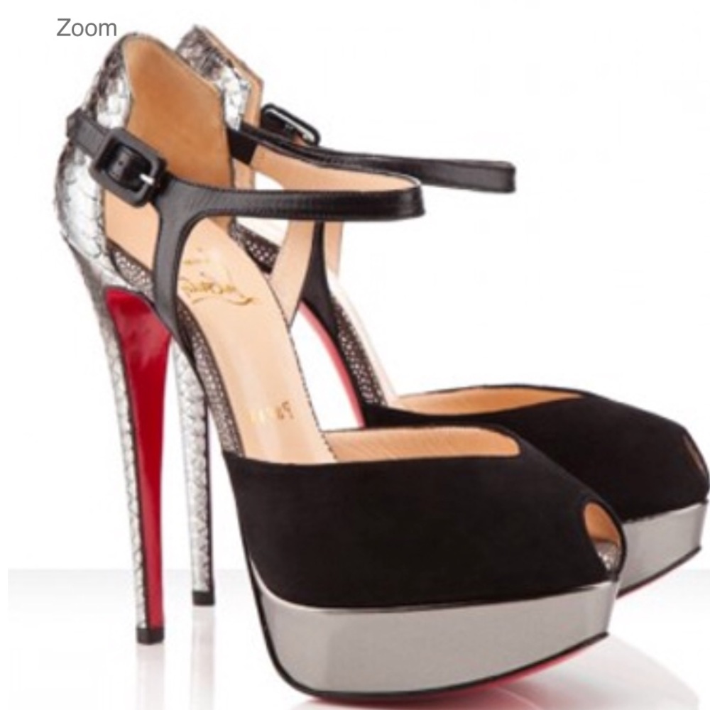 Louboutin No.299 150mm Suede Python Silver Black